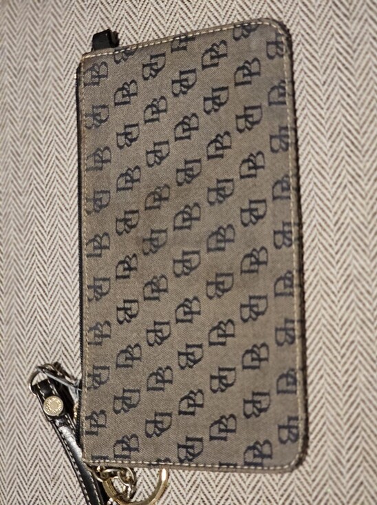 Dooney & Bourke Handbags - Dooney & Bourke DB monogram canvas wristlet pouch in Gray and Black